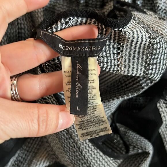 BCBGMAXAZRIA SzXS ASYMMETRICAL STRIPE SLEEVELESS A-LINE DRESS METALLIC Sz-Large - Picture 10 of 14